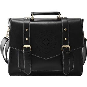 Esecosusi Black Leather Messenger Bag Briefcase Top Handle Crossbody Bag Bookbag